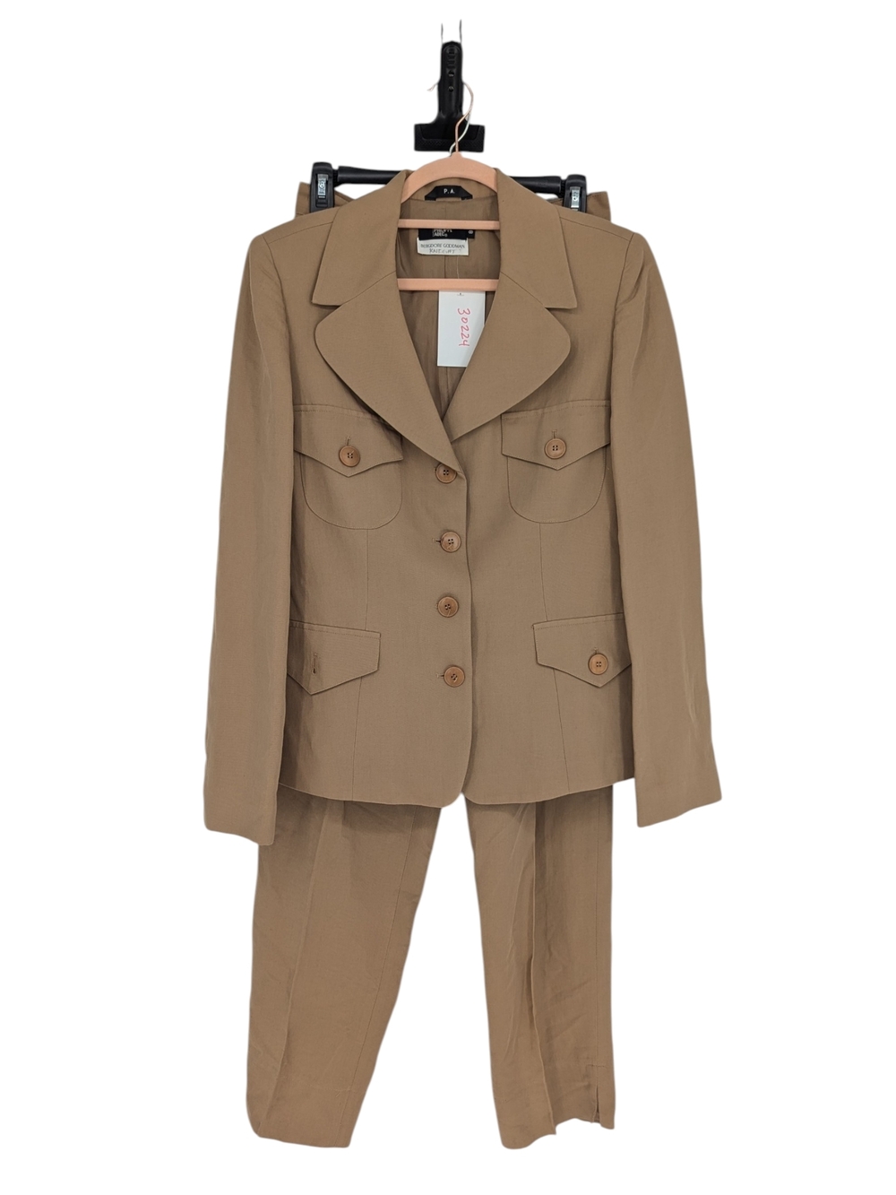30224 Philippe Adec Linen Blazer Pant Suit Brown size 8 preppy Business casual
